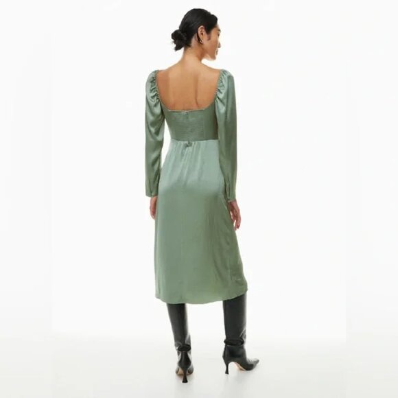 Aritzia Wilfred Anfora Satin Long Sleeve Dress Gallery Green Sage Size 4 - Picture 2 of 9